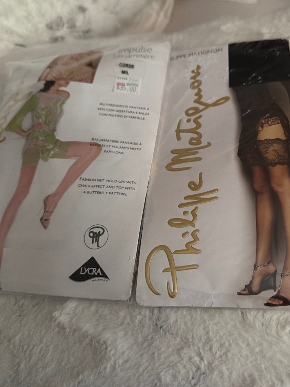Set of 2 Luxury Stay-ups / thigh high stockings with lace - size medium/large